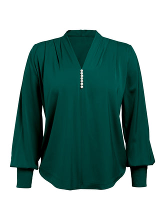 Weinrot 1930er Solide V-AUSSCHNITT PUFFÄRMELN BLUSE