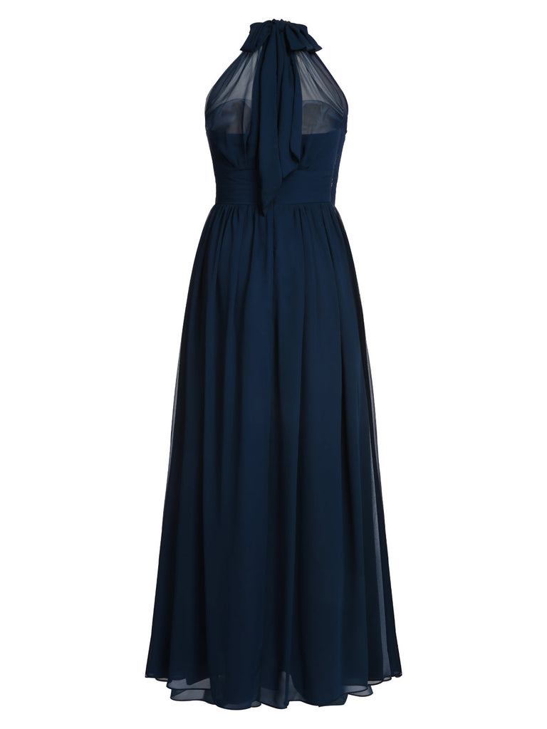 ÄRMELLOSES CHIFFON-FESTES VINTAGE-KLEID