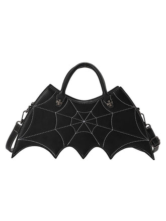 Retro Schwarz Halloween Fledermausform Spinnennetz Handtasche