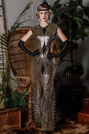 1920ER SCHWARZ PAILLETTEN MAXIKLEID