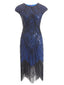 Blau 1920ER PAILLETTEN PERLEN FRANSEN KLEID