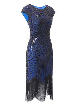 Blau 1920ER PAILLETTEN PERLEN FRANSEN KLEID