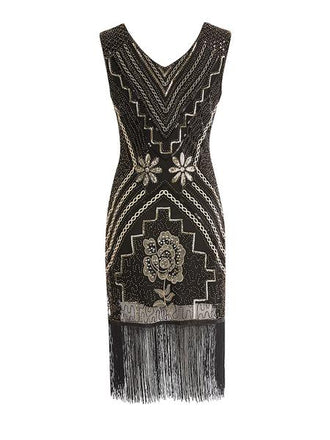 1920ER APRIKOSE PAILLETTEN FRANSEN FLAPPER KLEID