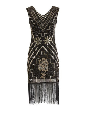 1920ER APRIKOSE PAILLETTEN FRANSEN FLAPPER KLEID