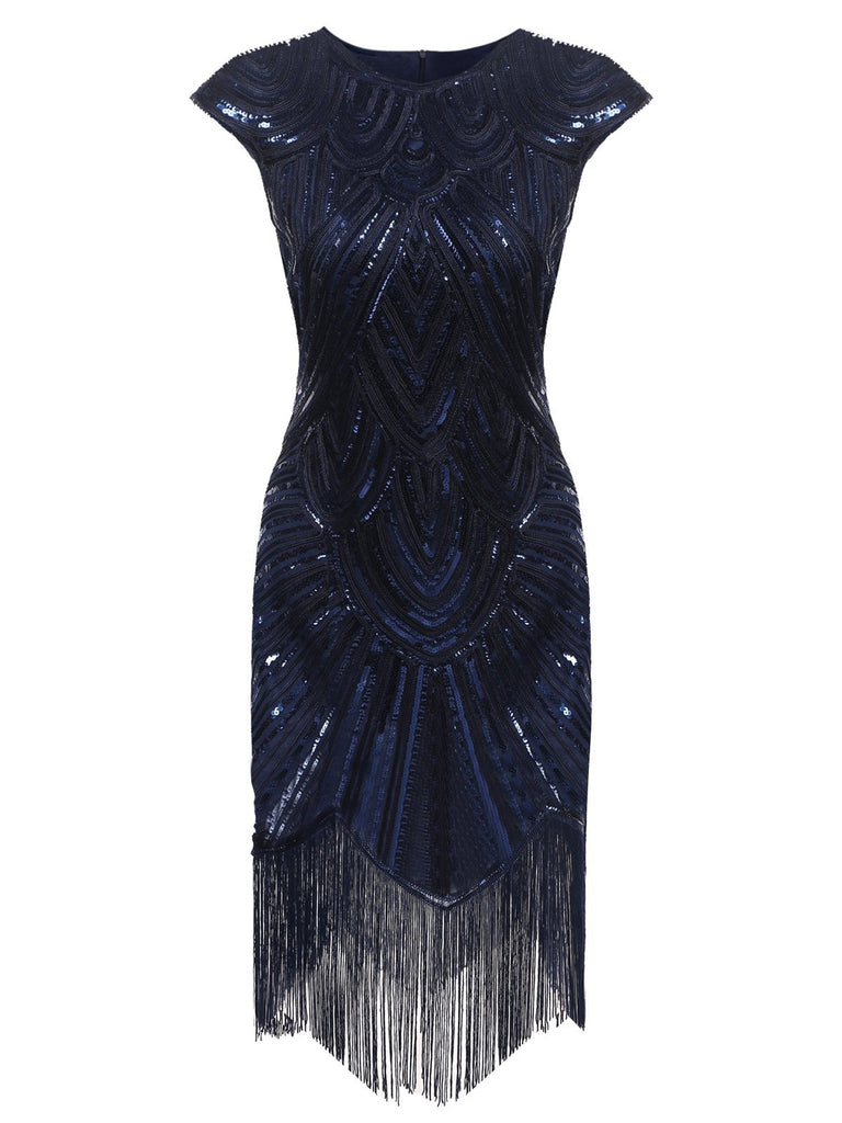 DUNKEL BLAU 1920ER FRANSEN GATSBY FLAPPER KLEID