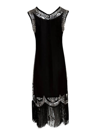 SCHWARZ 1920ER FRANSEN PAILLETTEN VINTAGE KLEID