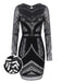 SCHWARZ 1920ER LANGE ÄRMEL PAILLETTEN KLEID