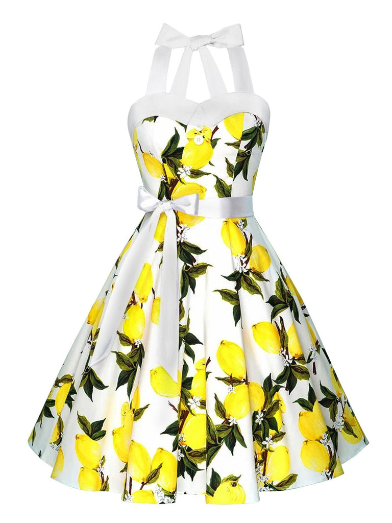 1950ER NECKHOLDER BOW ZITRONE SWING KLEID