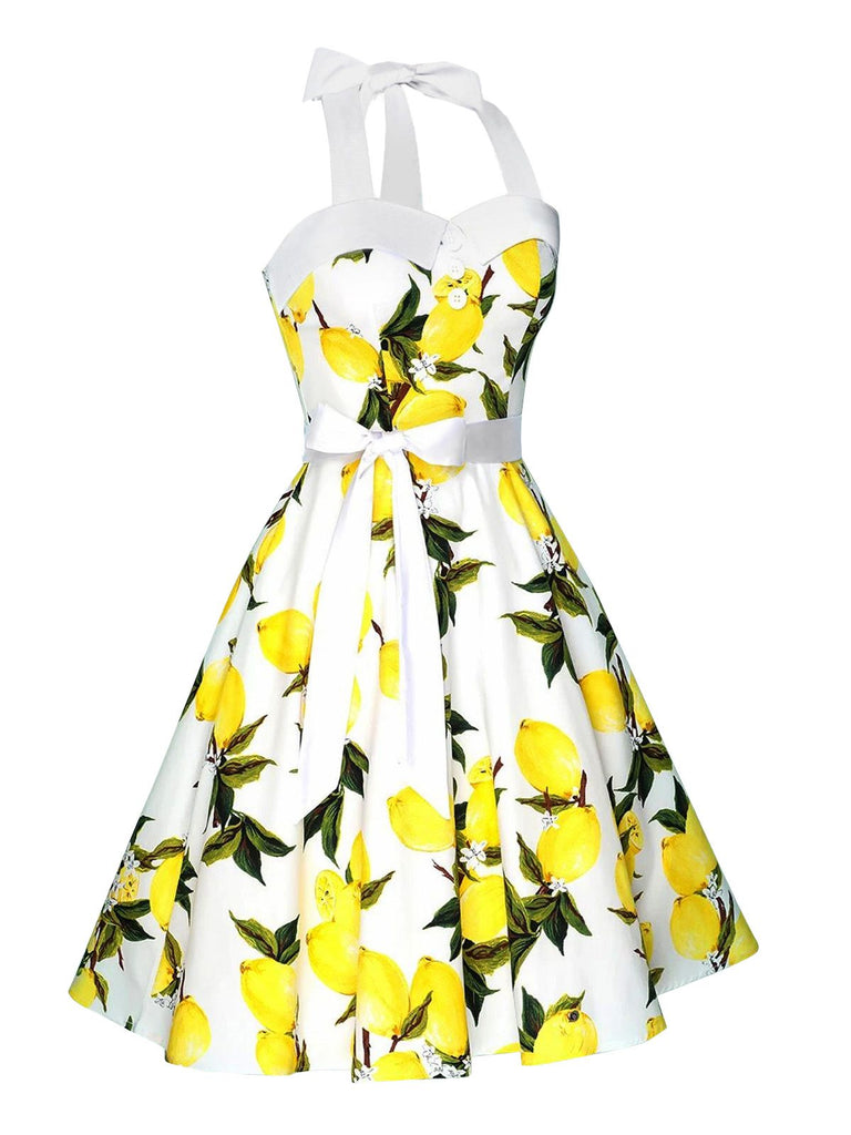 1950ER NECKHOLDER BOW ZITRONE SWING KLEID