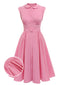 Rosa 1950er Puppenkragen Solid Kleid