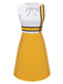 Weißes & gelbes Schleifenknoten Patchwork Kleid