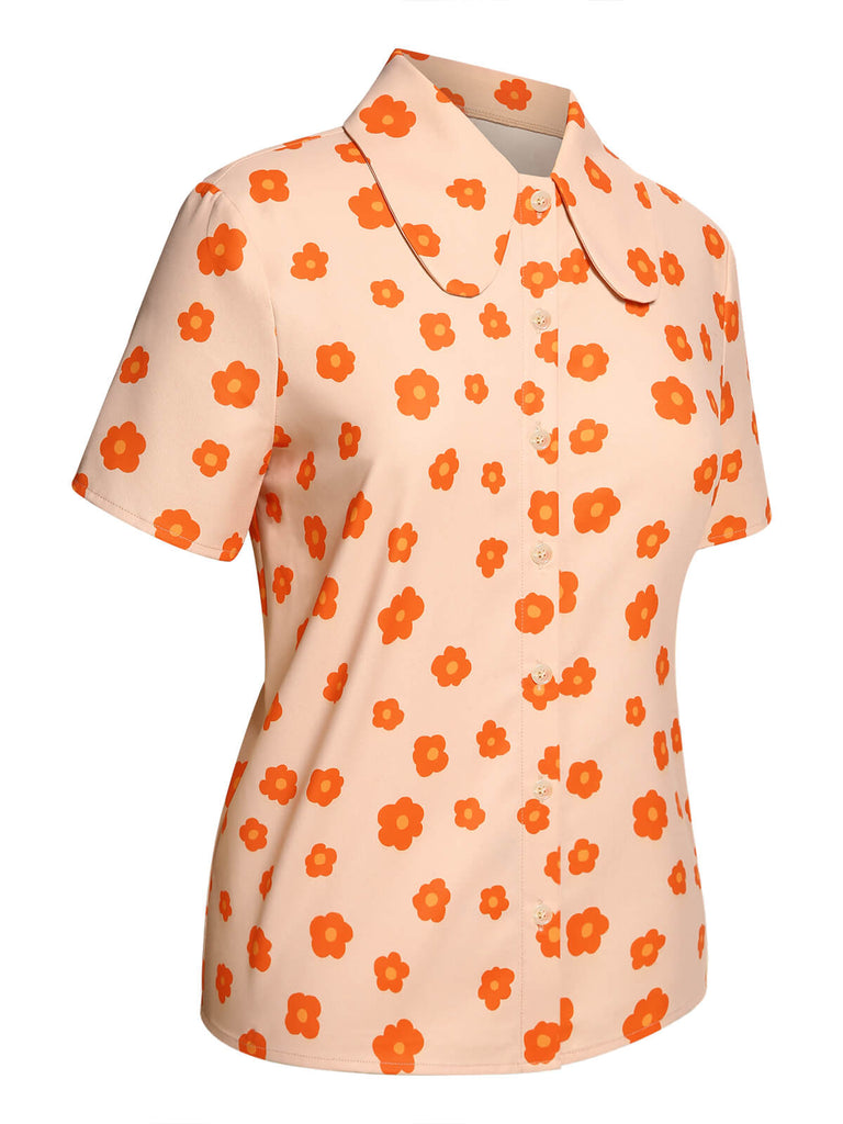 Orangefarbenes Kurzarm Hemd Im Stil Der 1960er
