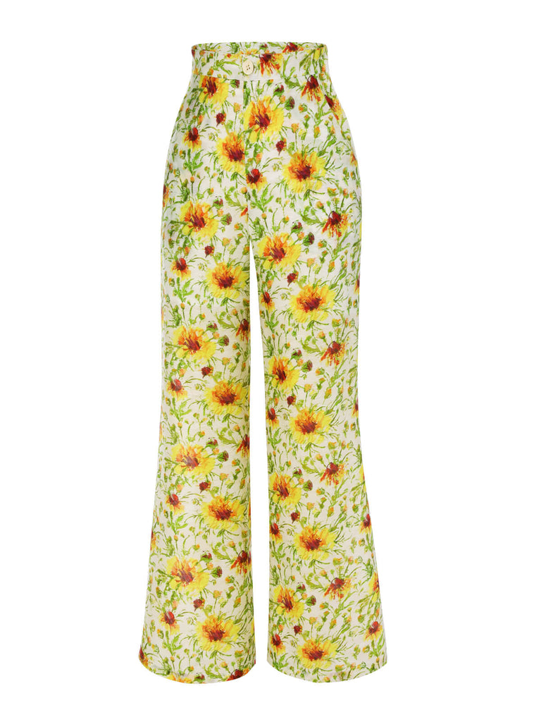 [Vorverkauf] Gelbe 1950er Sonnenblumen Jacquard Hose