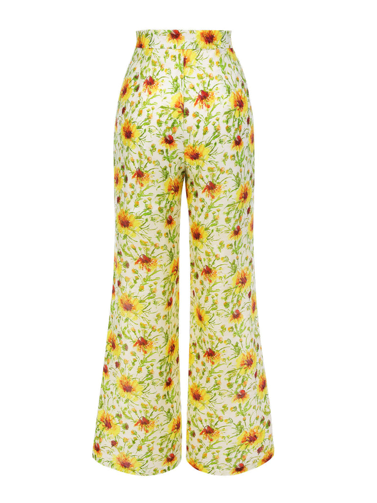 [Vorverkauf] Gelbe 1950er Sonnenblumen Jacquard Hose