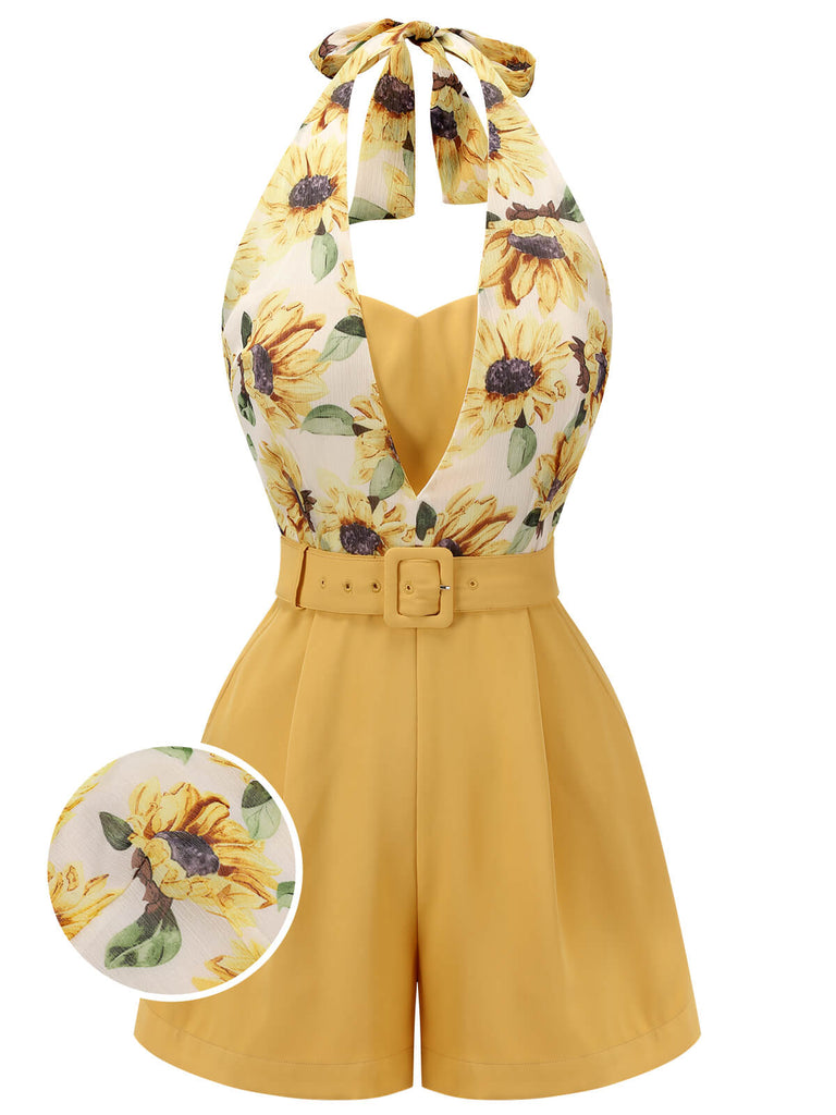 Gelber 1950er Sonnenblumen-Strampler