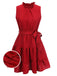 Rotes 1950er Rüschen Ärmelloses Kleid mit Gürtel