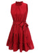 Rotes 1950er Rüschen Ärmelloses Kleid mit Gürtel