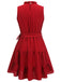 Rotes 1950er Rüschen Ärmelloses Kleid mit Gürtel