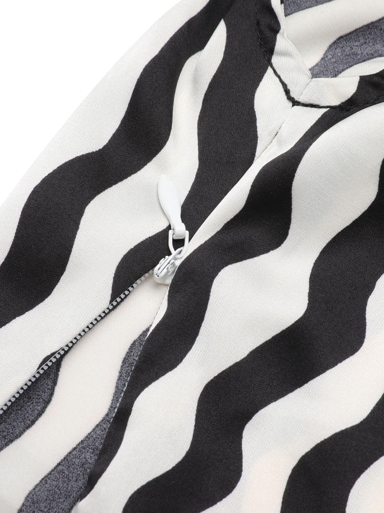 Schwarz & Weiße 1950er Bluse Mit Kurvendruck