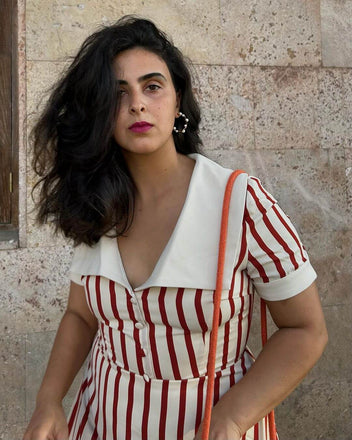 Rotes 1940er vertikalen Streifen Reverskleid