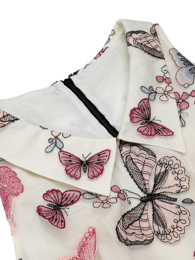 Schwarzer & weißer 1930er Revers Schmetterling Jumpsuit