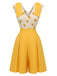 Gelber 1940er V-Ausschnitt Sonnenblumen Jumpsuit