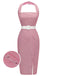 Rosa 1960er Halter Streifen Belted Bodycon Kleid