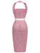 Rosa 1960er Halter Streifen Belted Bodycon Kleid