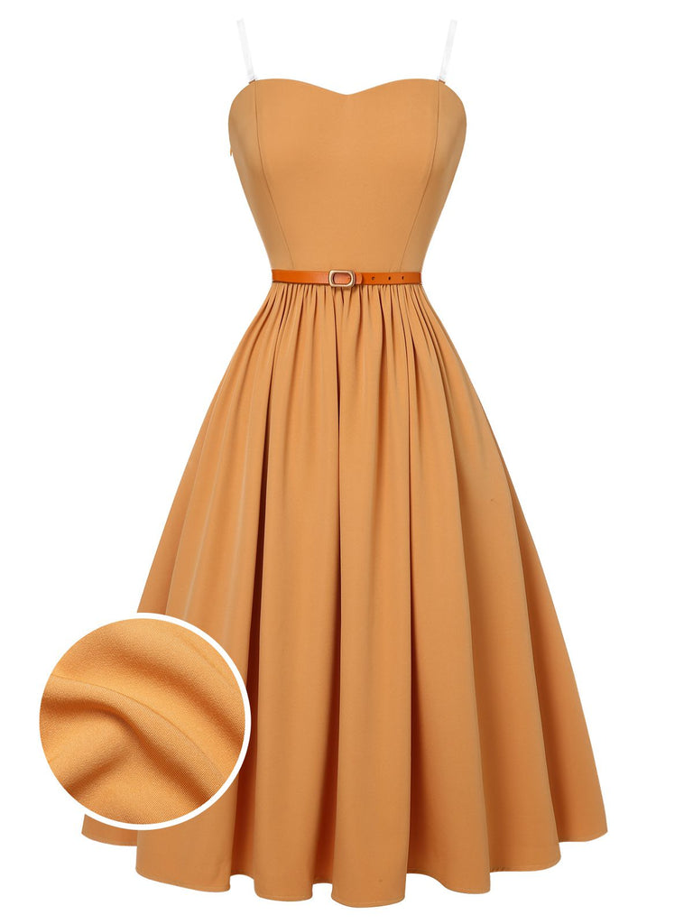 Aprikosengelbes 1950er Bandeau-Schirmkleid
