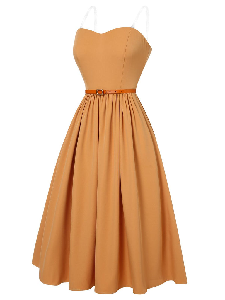 Aprikosengelbes 1950er Bandeau-Schirmkleid