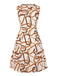 Gelbes 1960er Stehkragen bedrucktes plissiertes Kleid