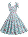 1950er Floral Schnürung Schulter V-Ausschnitt Swing Kleid