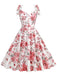 1950er Floral Schnürung Schulter V-Ausschnitt Swing Kleid