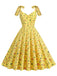 1950er Floral Schnürung Schulter V-Ausschnitt Swing Kleid