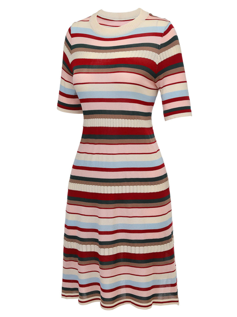 1960er Mehrfarbig gestreiftes Strickkleid