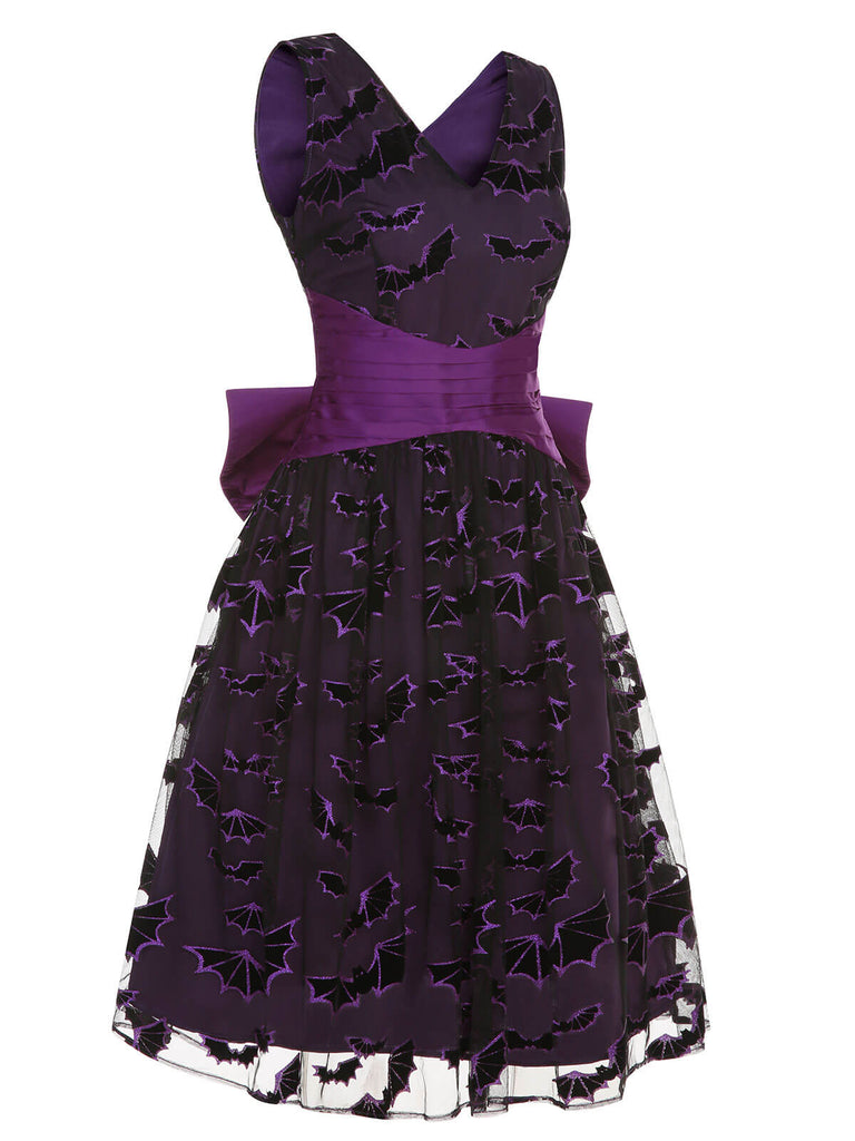 [Vorverkauf] Deep Purple 1950er Halloween Fledermaus Schleife Kleid