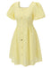 Gelbes 1950er Mini-Kleid mit quadratischem Ausschnitt und Knöpfen