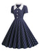 1950er Revers Vertikale Streifen Swing Kleid