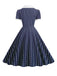 1950er Revers Vertikale Streifen Swing Kleid