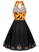 [Vorverkauf] Schwarzes 1950er Halloween Kürbis Fledermaus Trägerkleid