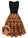 [Vorverkauf] Schwarz & Orange 1950er Halloween Fledermaus ärmelloses Kleid