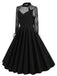 Schwarzes Halloween-Kleid aus bestickter Spitze in Patchwork-Optik