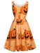 [Vorverkauf] Orangefarbenes ärmelloses 1950er Halloween-Kleid mit Perlenstickerei