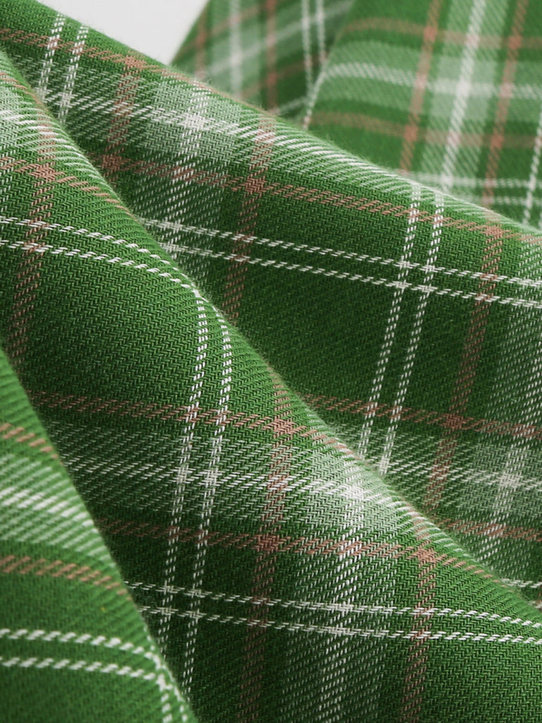 1950s Gingham Plaid Quadratischer Ausschnitt Ausgestelltes Kleid