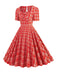 1950s Gingham Plaid Quadratischer Ausschnitt Ausgestelltes Kleid