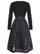 1950s Black Halloween Swing Long Sleeve Dress