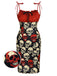 Rotes 1960er Halloween-Totenkopf-Trägerkleid