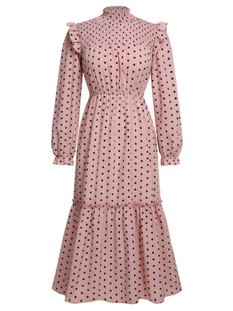 Rosa Kleid mit langen Ärmeln und Tupfen aus den 1930er Jahren