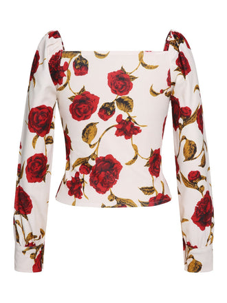 1960er Weihnachten Französisch Rose Floral geschlitzt Bluse