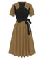 Khaki 1940er Gefälschte 2PCS Revers A-Linie Kleid